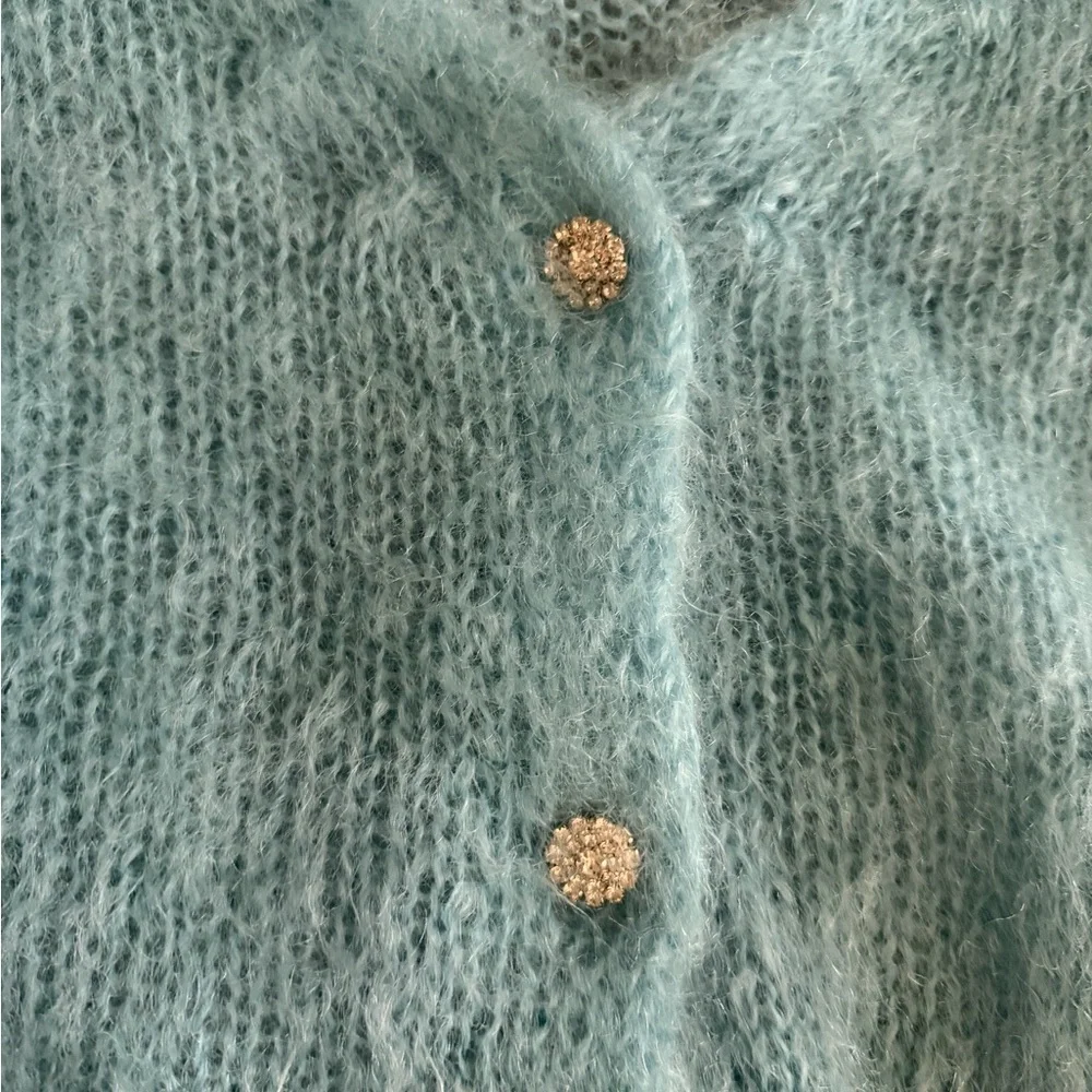 Anthropologie Blue Mohair Cardigan – Soft Fluffy Cozy size L - Picture 3 of 5